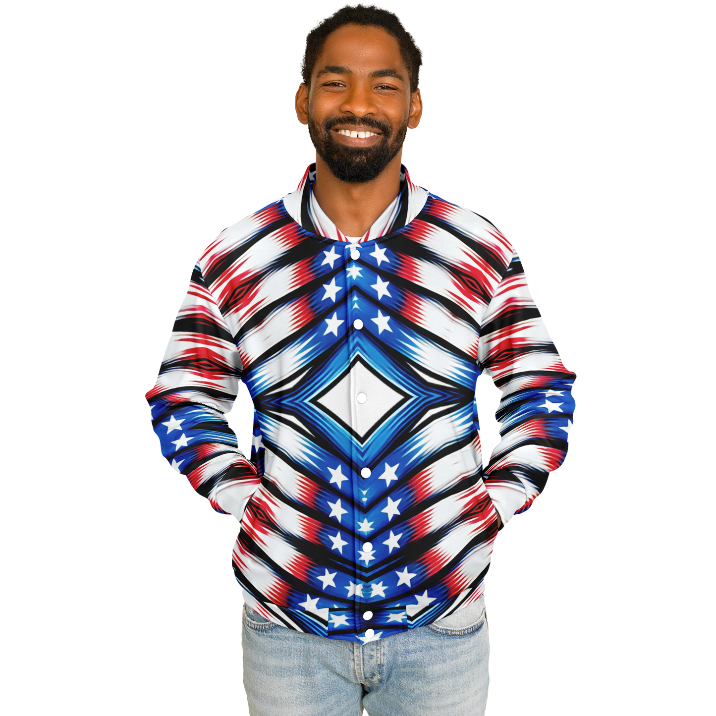 Men's American Flag Pattern All-Over Print Baseball Jacket
