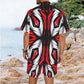 Men's Abstract Red, White & Black Pattern All-Over Print Hawaiian Shirt & Shorts Set