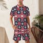Men's Patriotic Red White Blue Geometric Zip-Up Polo Set