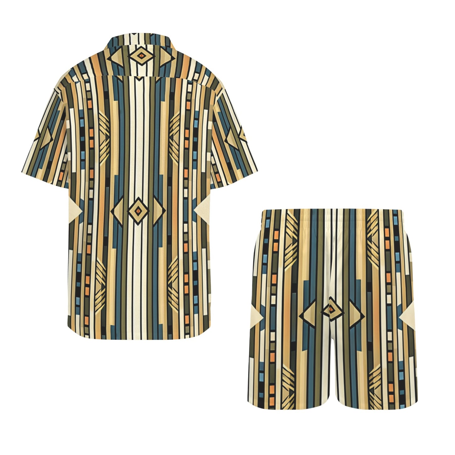 Men's Retro Geometric Tribal Pattern All-Over Print Men's Hawaiian Shirt & Shorts Set
