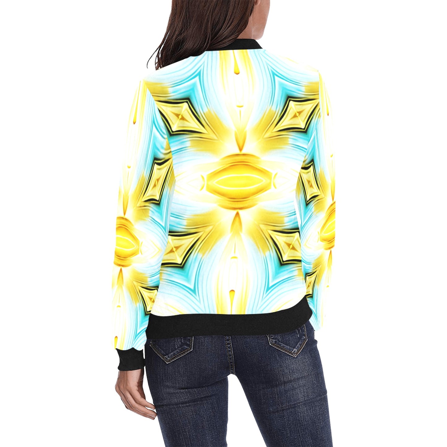 Women's Vibrant Kaleidoscope Geo Pattern All-Over Print Bomber Jacket for Women