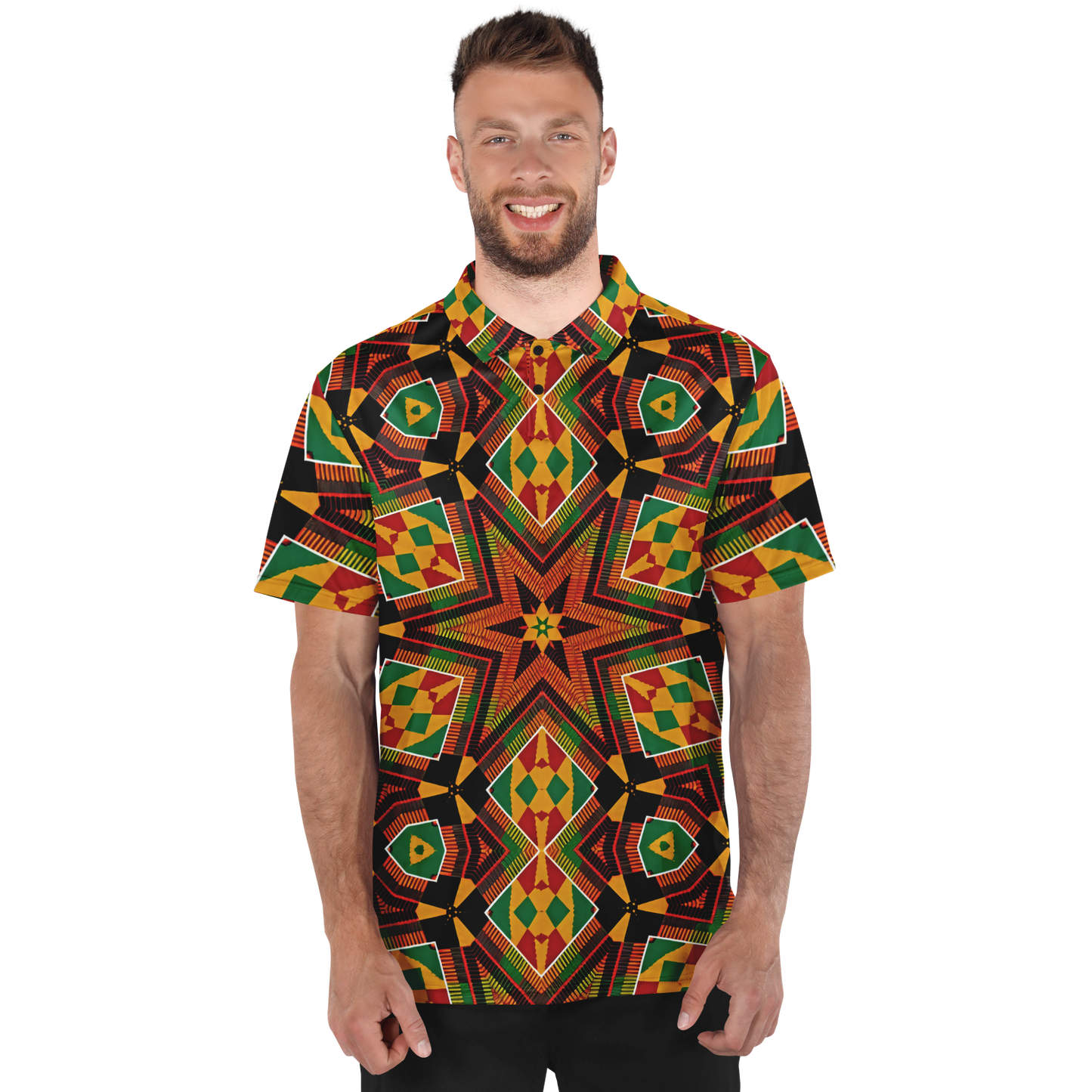 Men's African Kente Geometric Star Pattern All-Over Print Polo Shirt