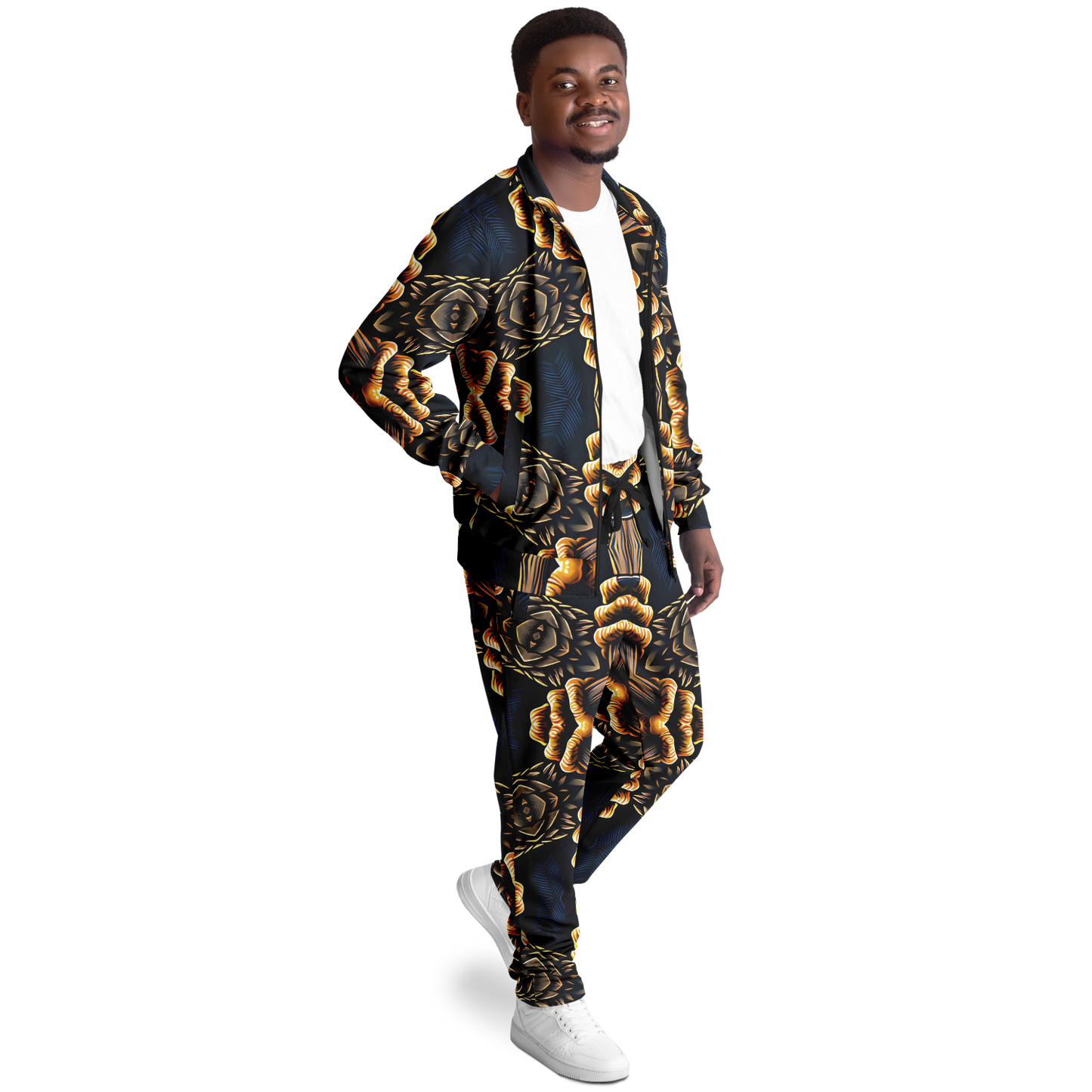 Men's Geometric Gold & Black Pattern Track Jacket and Pants