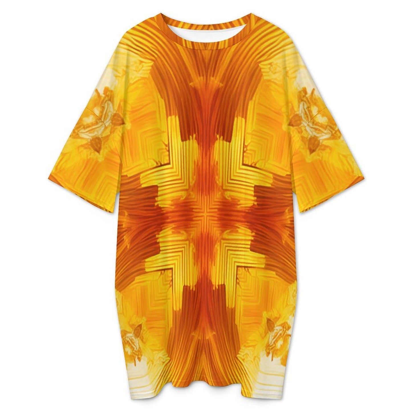 Women's Abstract Orange Flame Pattern All Over Print Oversized T- Shirt Loungewear