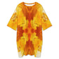 Women's Abstract Orange Flame Pattern All Over Print Oversized T- Shirt Loungewear