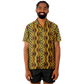 Men's African Kente Kaleidoscope Pattern All-Over Print Spread Collar Short Sleeve Button-Down Shirt