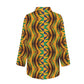 Women's African Kente Kaleidoscope Pattern All-Over Print Long Sleeve Curved Hem Shirt