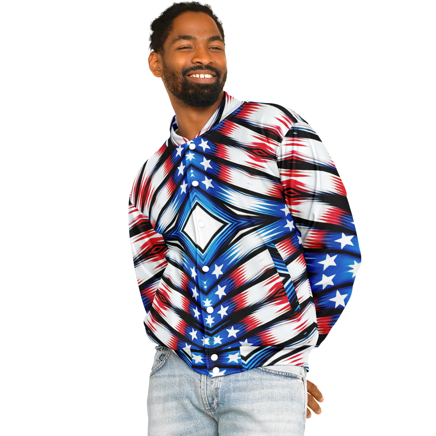 Men's American Flag Pattern All-Over Print Baseball Jacket