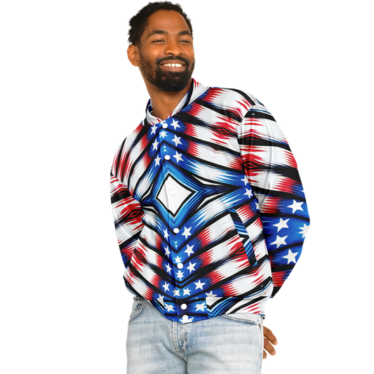 Men's American Flag Pattern All-Over Print Baseball Jacket