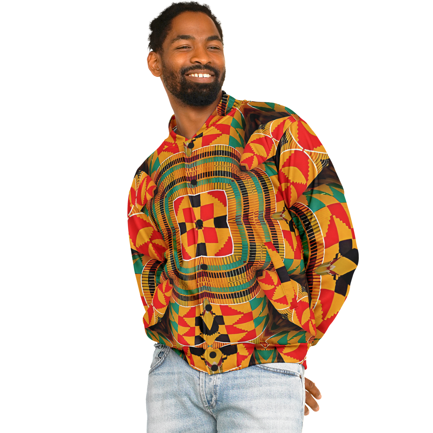 Men's Vibrant African Kente-Inspired Pattern All-Over Print Baseball Jacket