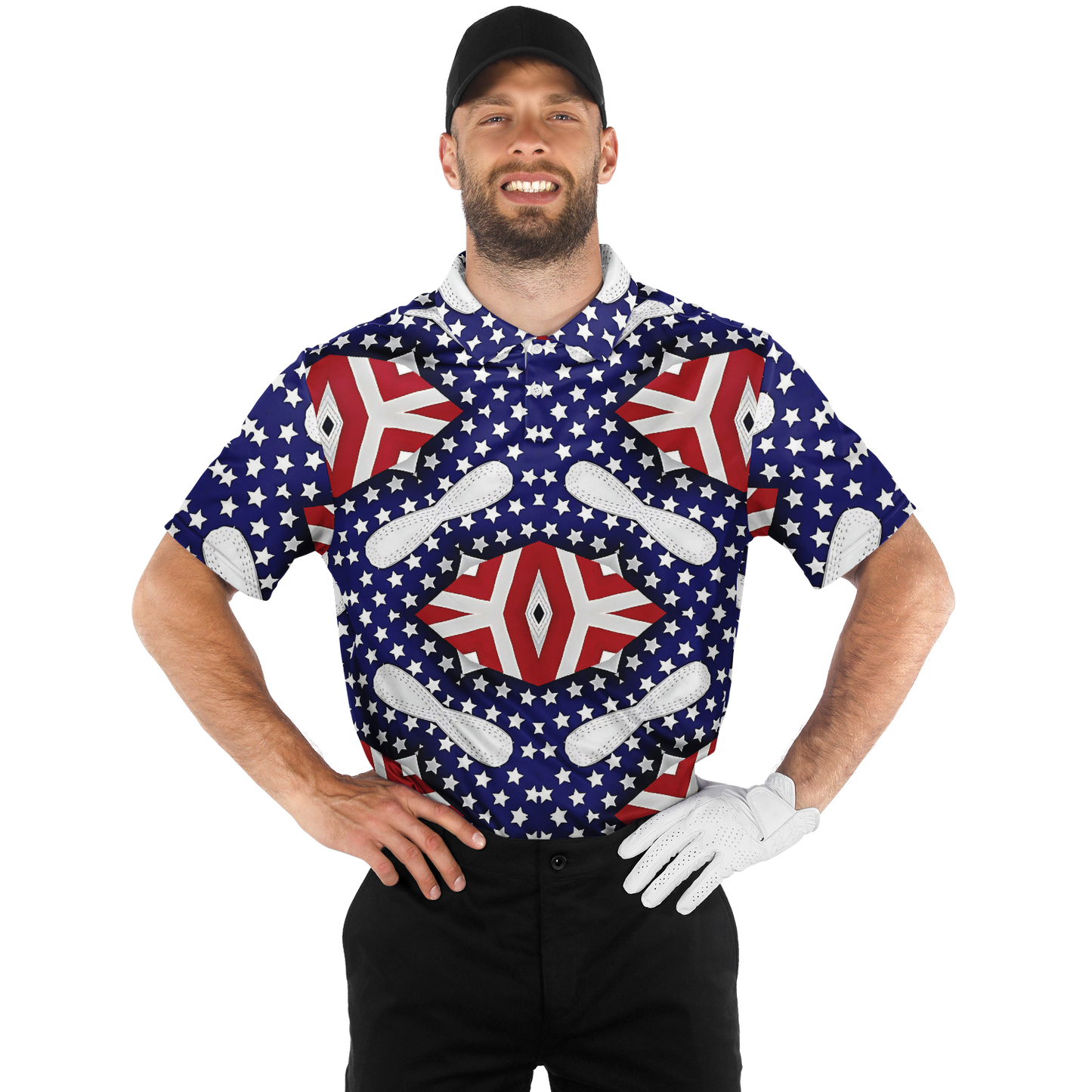 Men's Red White Blue Geometric Pattern All-Over Print Polo Shirt