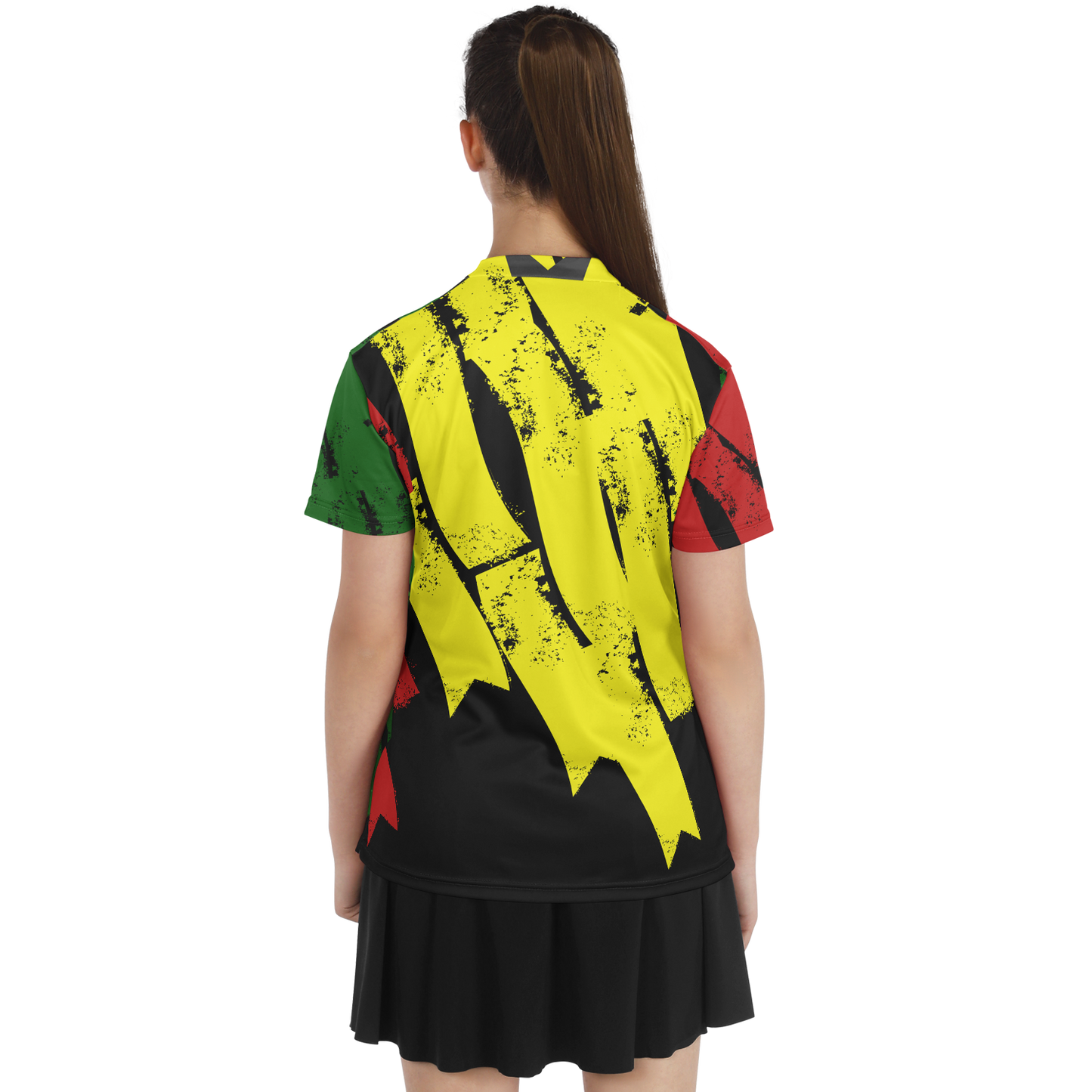 Women's Red Yellow Green Black Stars Polyester Stand Up Collar Polo Shirt