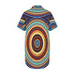 Women's Retro Radiant Circle Pattern  All-Over Print Short Sleeve Button Front Shirt Dress