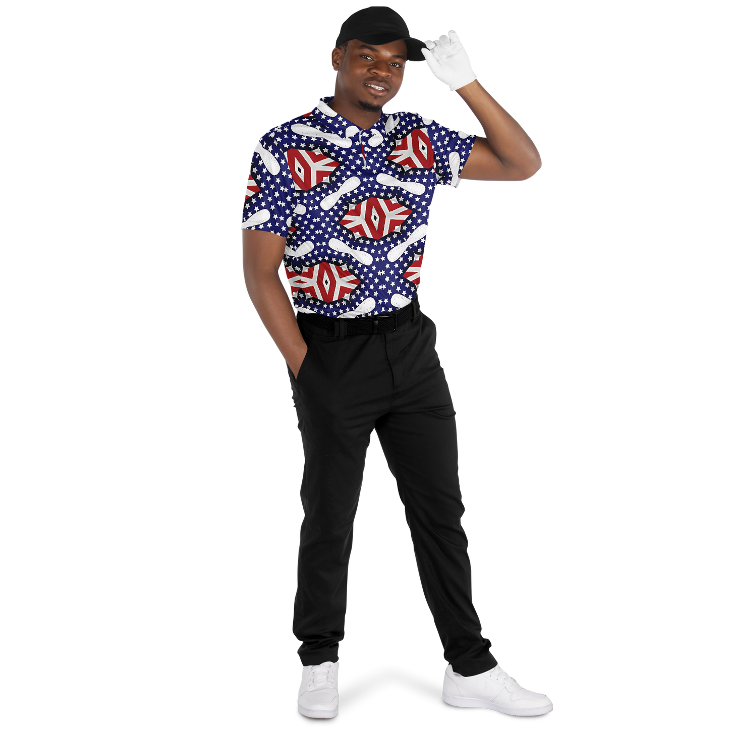 Men's White Blue & Red Patterned Polo Shirt