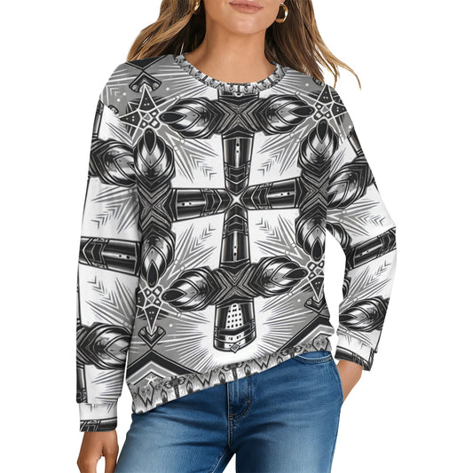 Women's Monochrome Gothic Cross Pattern All Over print Crew Neck Sweater.
