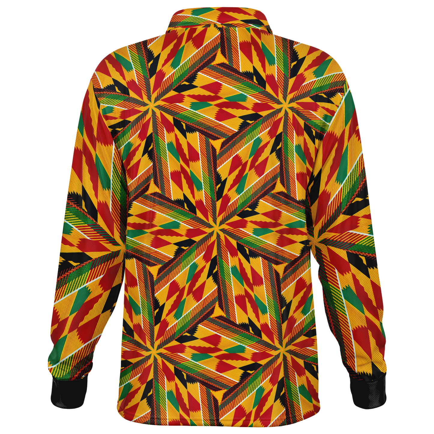 Men’s Vibrant African Kente-Inspired Pattern All-Over Print  Long Sleeve Polo Shirt