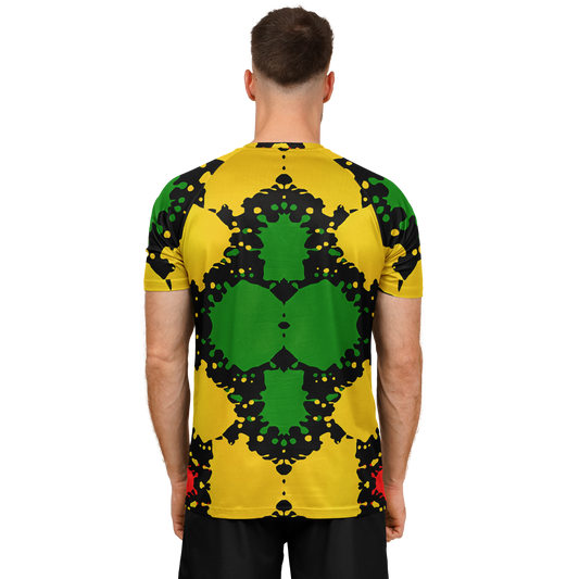 Men Bold Red Yellow Green & Black Star Geometric Pattern All Over Print Soccer Jersey
