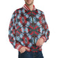 Men's Red, Green & White Teal Aztec Geo Pattern All-Over Print Striped Trim Bomber Jacket