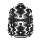 Men's Black & White Geometric Pattern All-Over Print Striped Trim Bomber Jacket