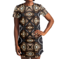 Women's Geometric Kaleidoscope Brown Pattern All Over Print T-Shirt Dress