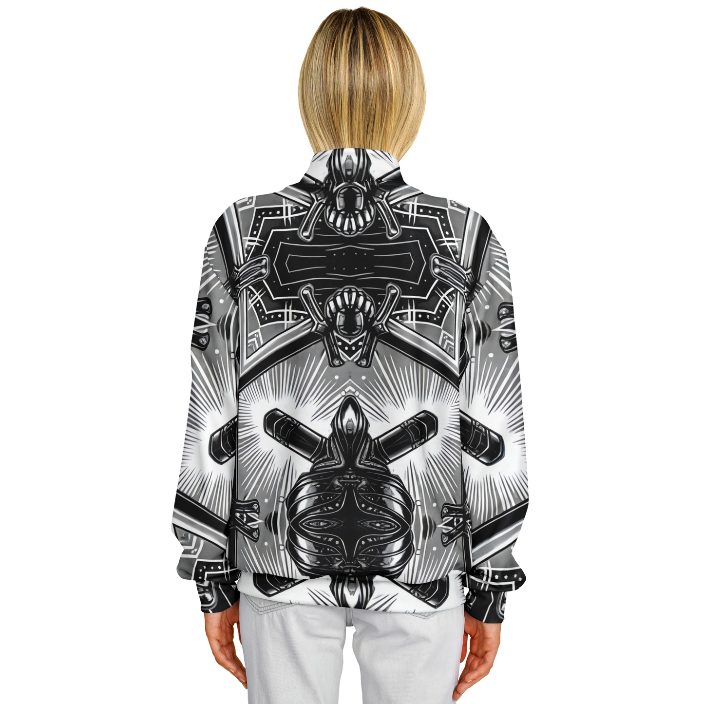 Women's Monochrome Kaleidoscope Pattern Men's All Over Print Baseball Jacket