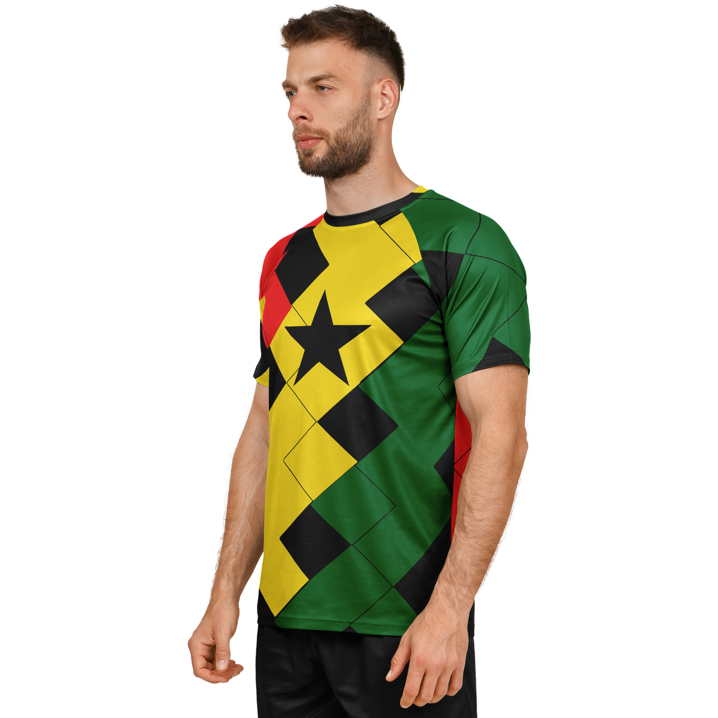 Men's Red Yellow Green and Black Stars Soccer Jersey