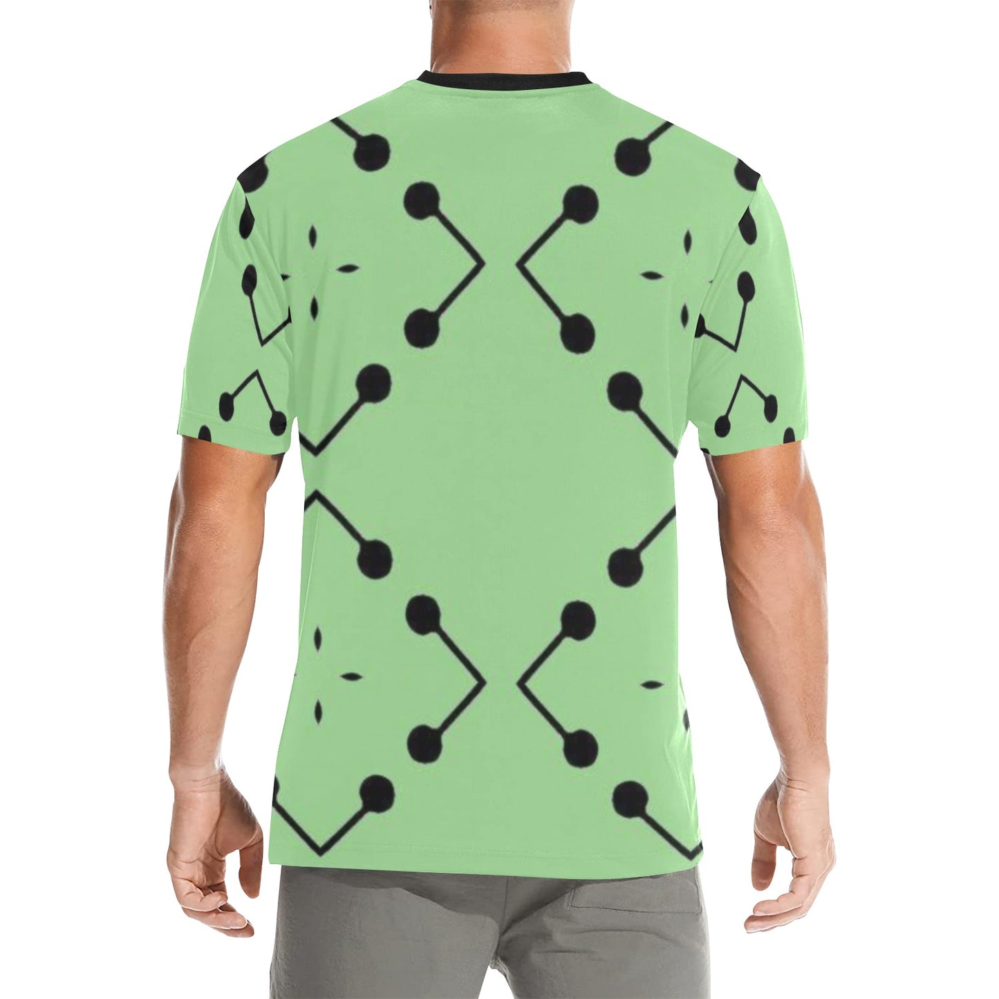 Men's Bold Green Geometric Black Dot-Node Pattern All-Over Print  Crew Neck T-Shirt
