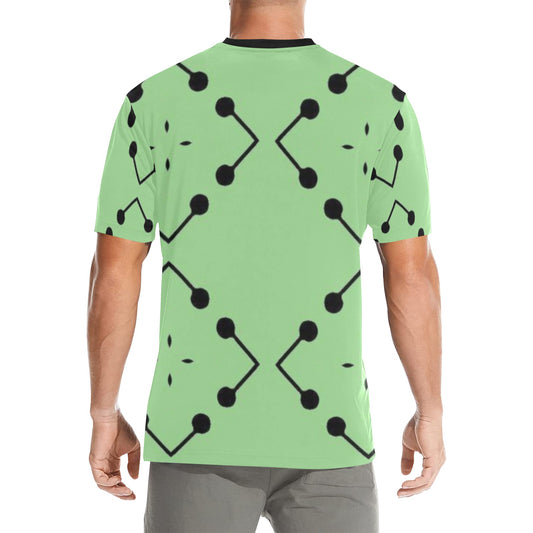 Men's Bold Green Geometric Black Dot-Node Pattern All-Over Print Crew Neck T-Shirt