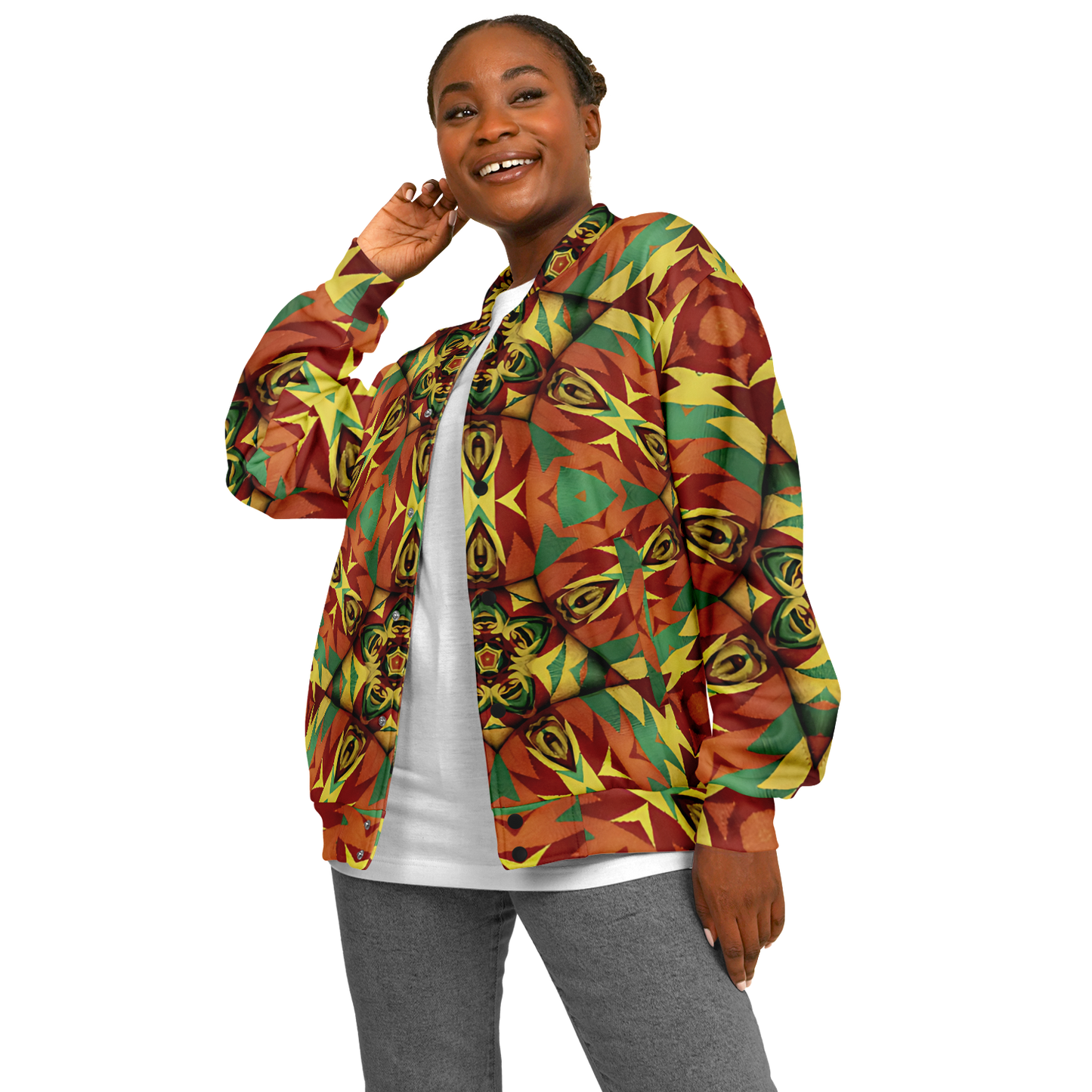 Women's Bold Tribal Kaleidoscope Pattern All Over Print Baseball Jacket