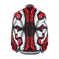 Men's Abstract Red, White & Black Pattern All-Over Print All Over Print Men's Striped Trim Bomber Jacket