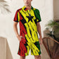 Men's Red Yellow Green and Black Stars Zip-Up Polo Set