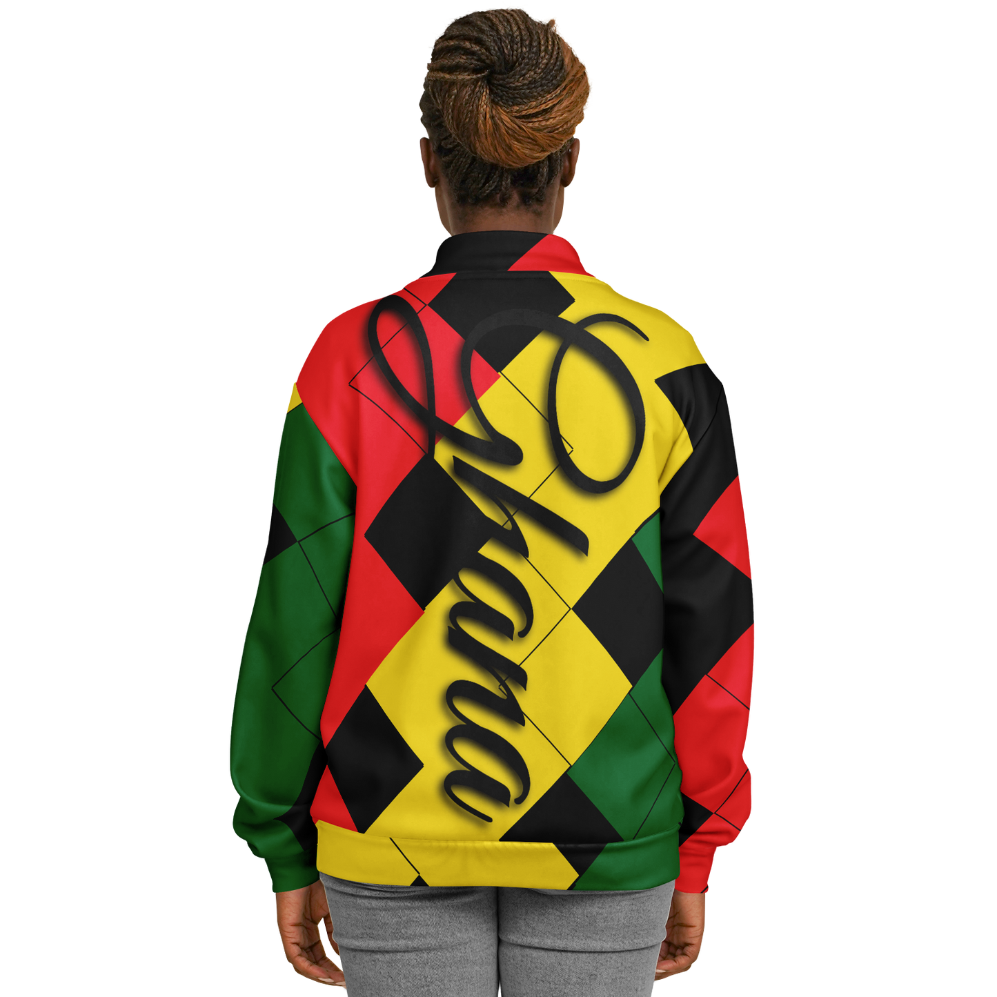 Women's Red Yellow Green and Black Stars Baseball Jacket