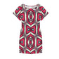 Women's Red Geometric Kaleidoscope Pattern All Over Print Round Neck Pocket Casual Dress