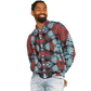 Men's Red, Green & White Teal Aztec Geo Pattern All-Over Print Baseball Jacket