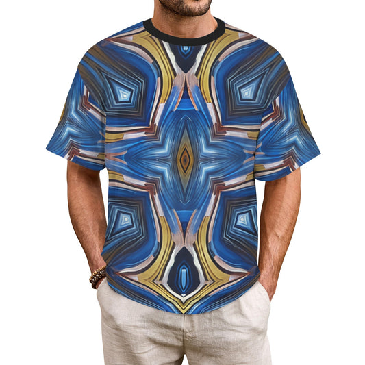 Men's Abstract Blue Geode Kaleidoscope Pattern All Over Print All Over Print Ribbed Collar T-Shirt.