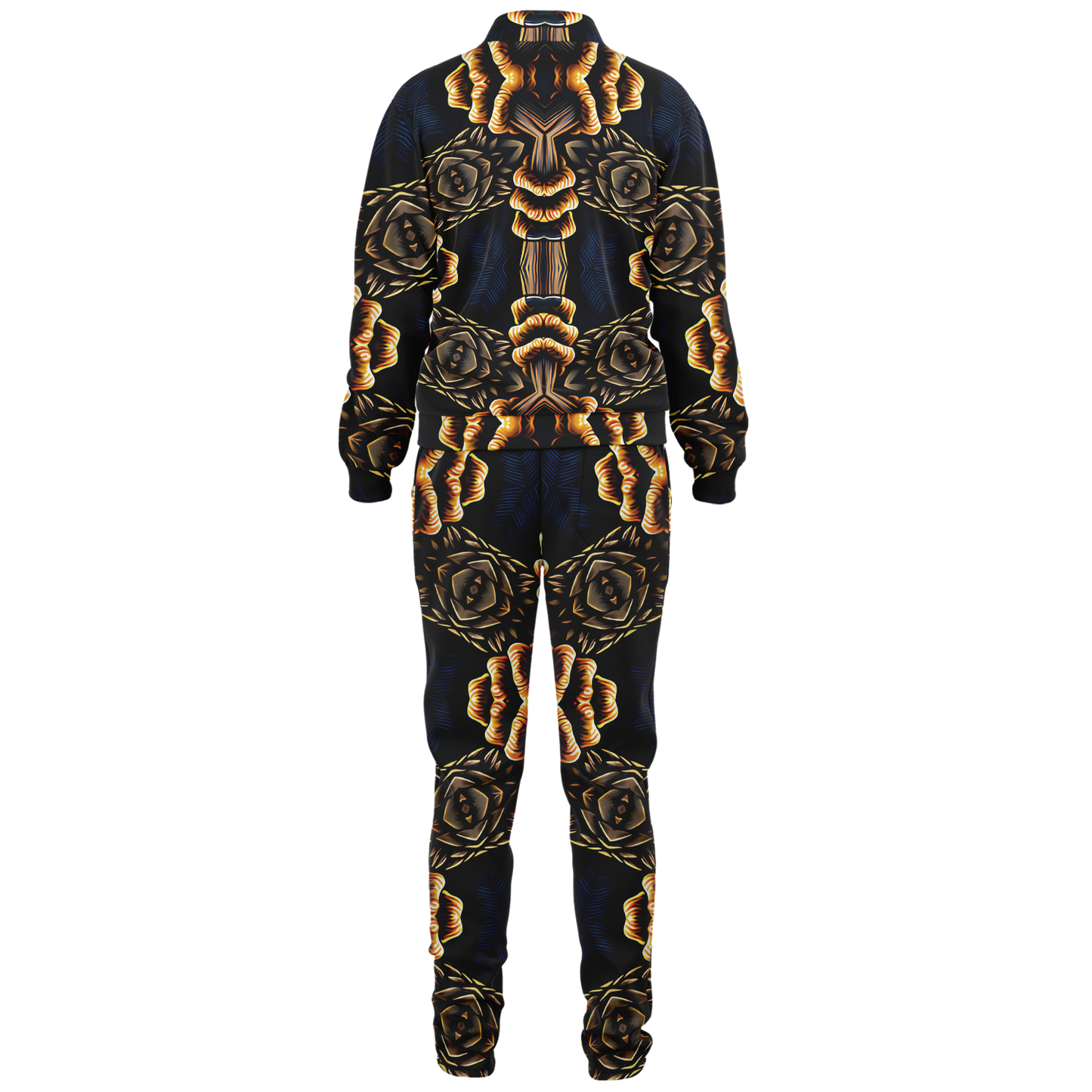 Men's Geometric Gold & Black Pattern Track Jacket and Pants