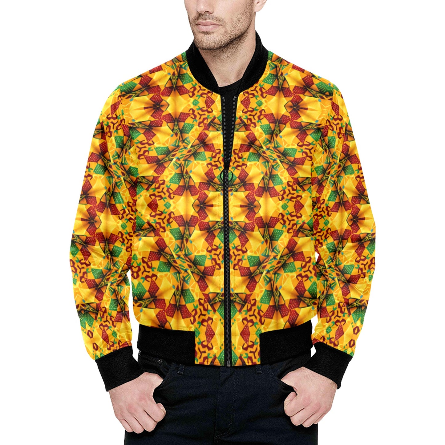 Men's Vibrant Autumn Kaleidoscope Pattern All Over Print Quilted Bomber Jacket