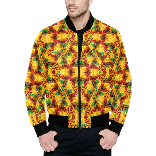 Men's Vibrant Autumn Kaleidoscope Pattern All Over Print Quilted Bomber Jacket