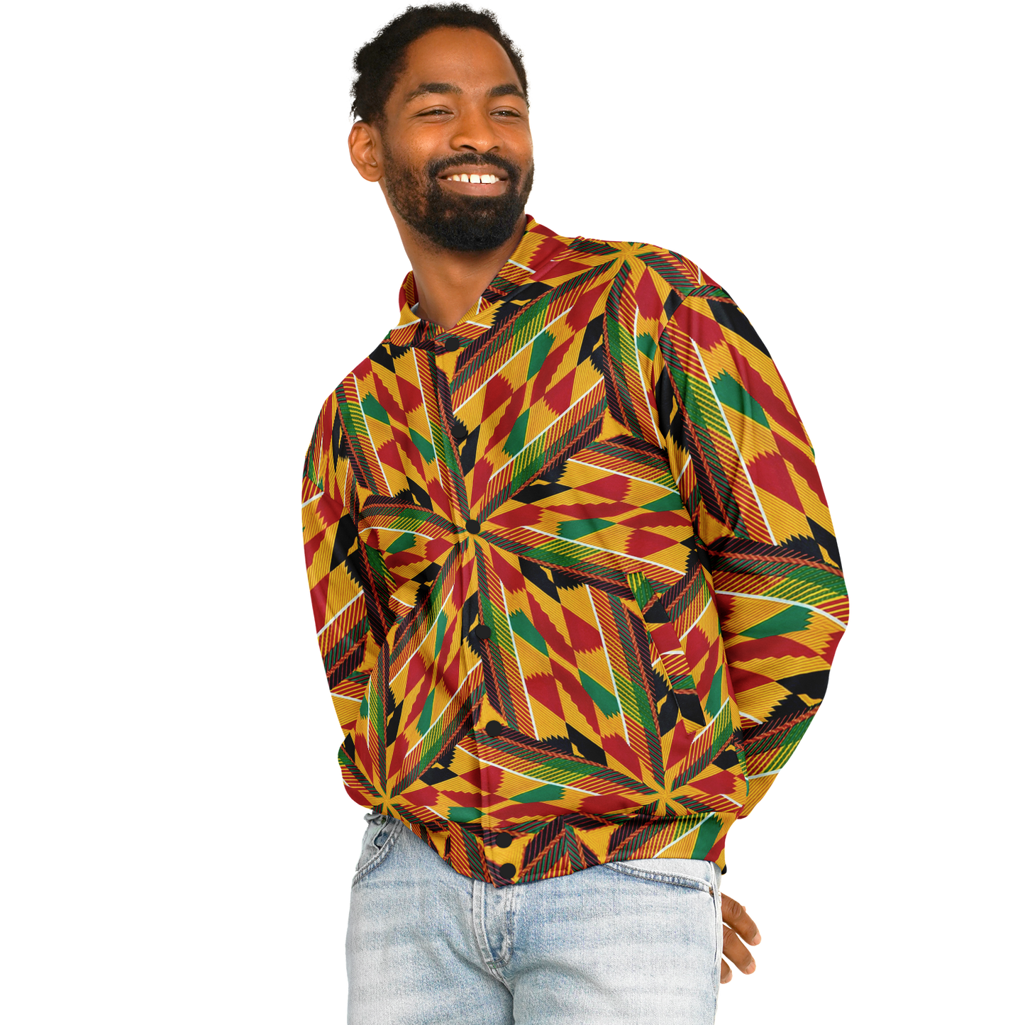 Men's Vibrant African Kente-Inspired Pattern All-Over Print Baseball Jacket