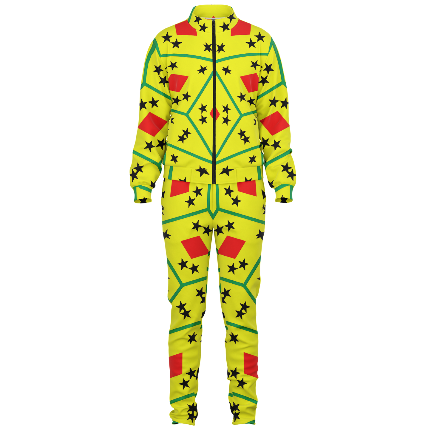 Women's Red Yellow Green Black Stars Track Jacket and Pants