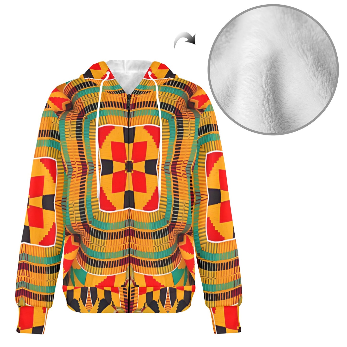 Men's Vibrant African Kente-Inspired Pattern All-Over Print Men's Fleece Full-Zip Hoodie
