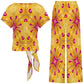 Women's Heart Kaleidoscope Pattern All Over Print Side-Tie Short Sleeve Top & Wide-Leg Pants Set