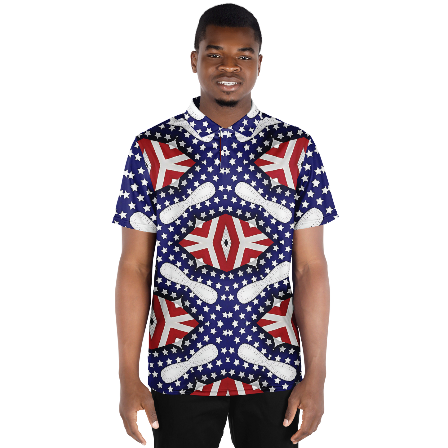 Men's Red White Blue Geometric Pattern All-Over Print Polo Shirt