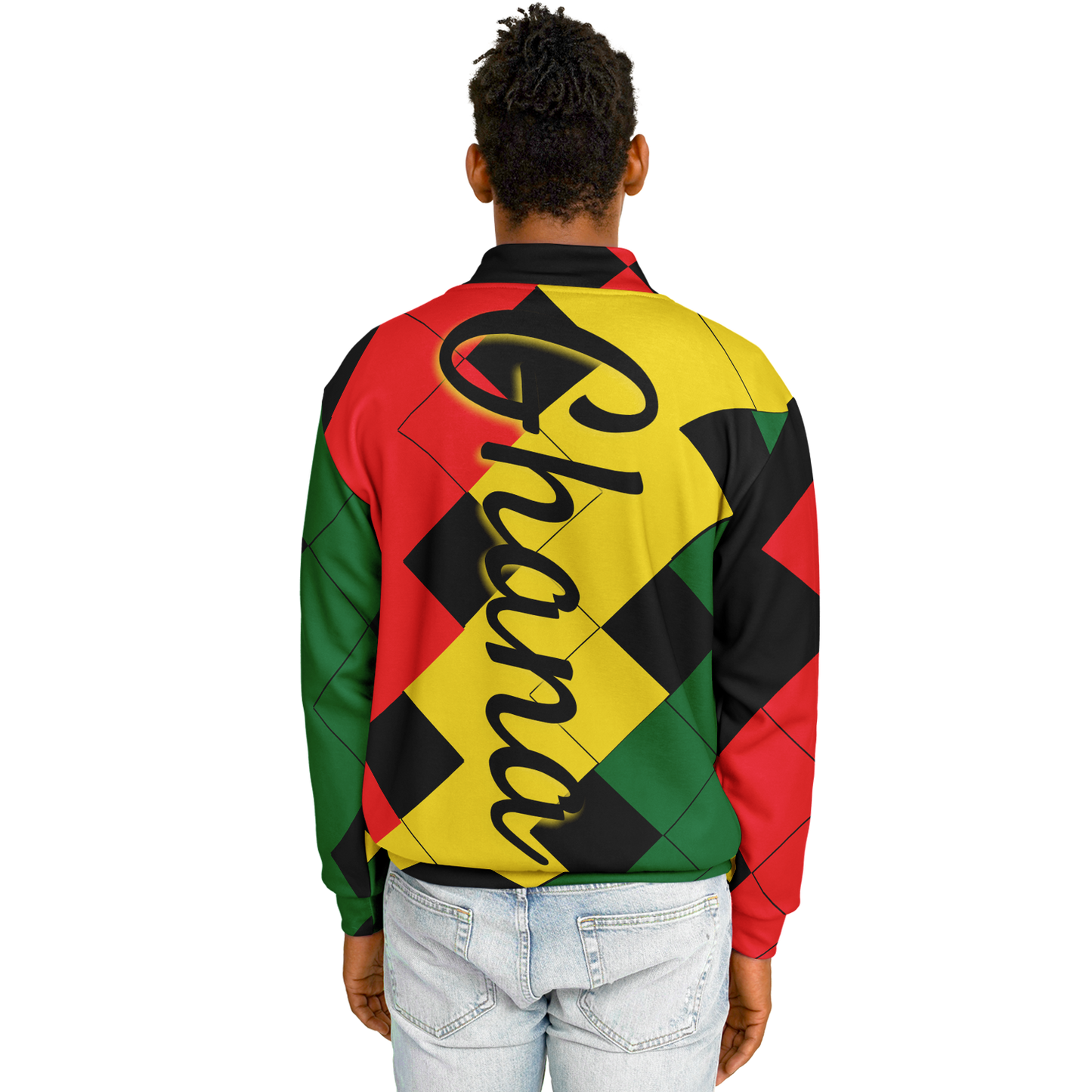 Men's Ghana Flag & Black Star Pattern All-Over Print Baseball Jacket