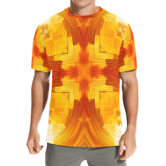 Men's Abstract Orange Flame Pattern All Over Print Crew Neck T-Shirt