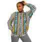 Women's Striped Retro Blue & Orange Patten All Over Print Baseball Jacket