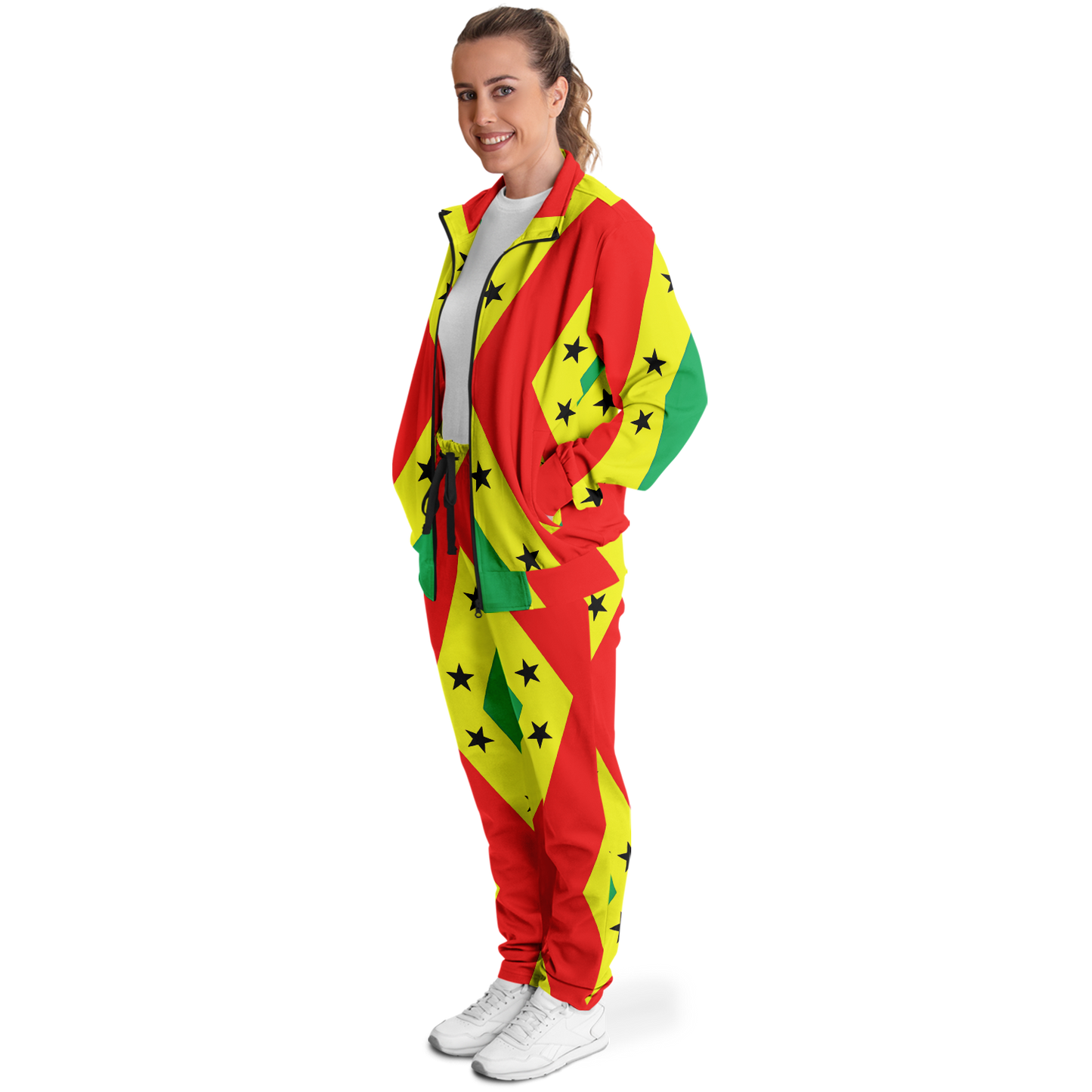 Women's Red Yellow Green Black Stars Pride Flag Track Jacket and Pants