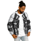 Men's Classic Black & White Geometric Pattern All Over Print Baseball Jacket