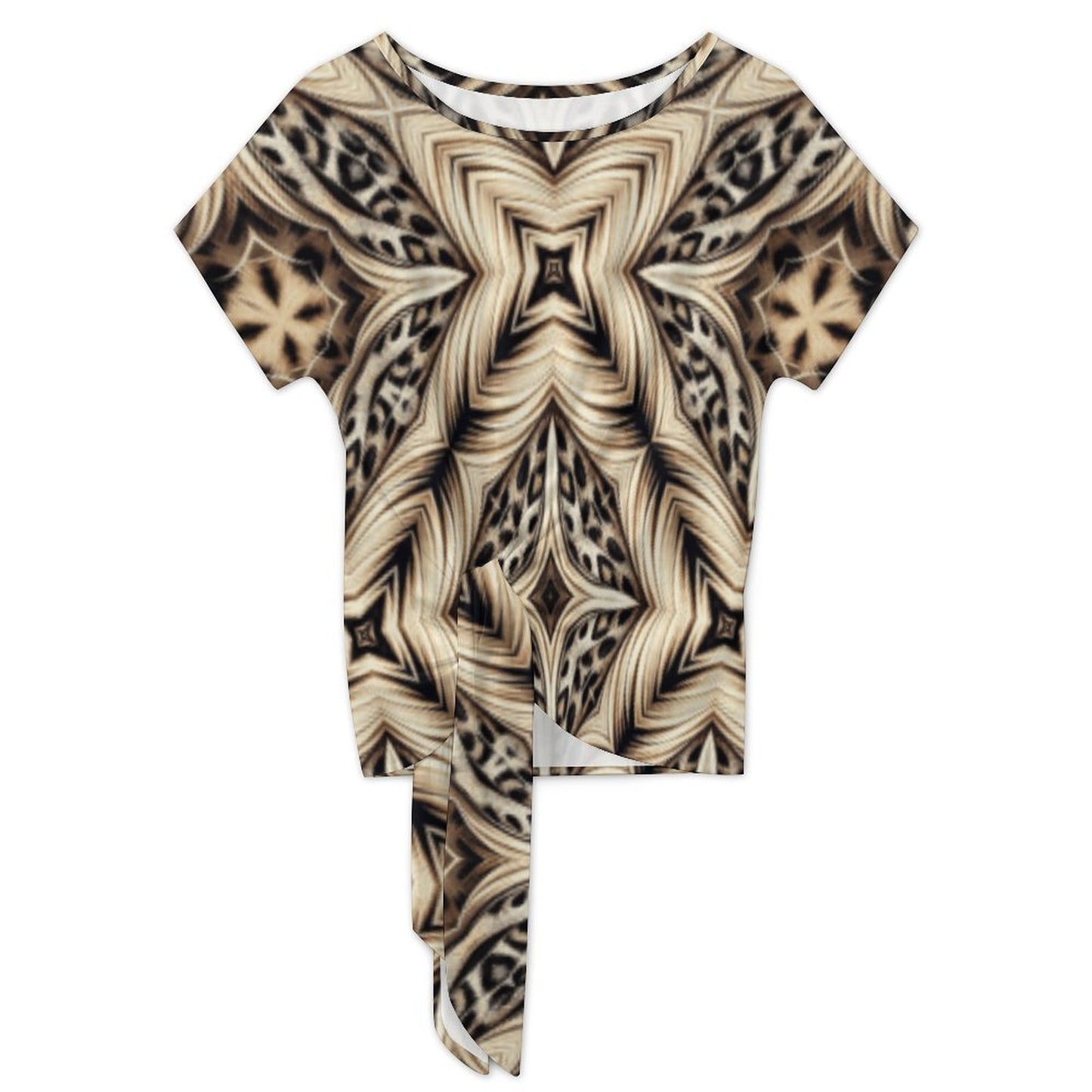 Women's Geometric Kaleidoscope Brown Pattern All Over Print Side-Tie Short Sleeve Top & Wide-Leg Pants Set