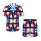 Men's Red White Blue & Black Geometric Pattern All-Over Print Hawaiian Shirt & Shorts Set